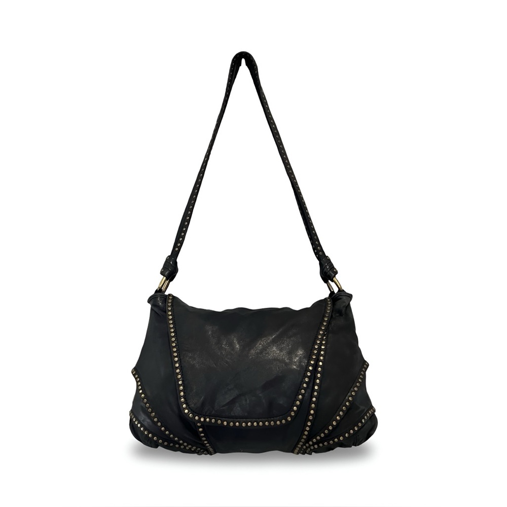 Kooba Josephine Studded Hobo Shoulder Bag in Black Lambskin Leather